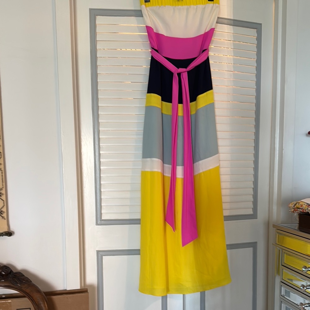 RACHEL Rachel Roy Pink and Yellow Strapless Dress